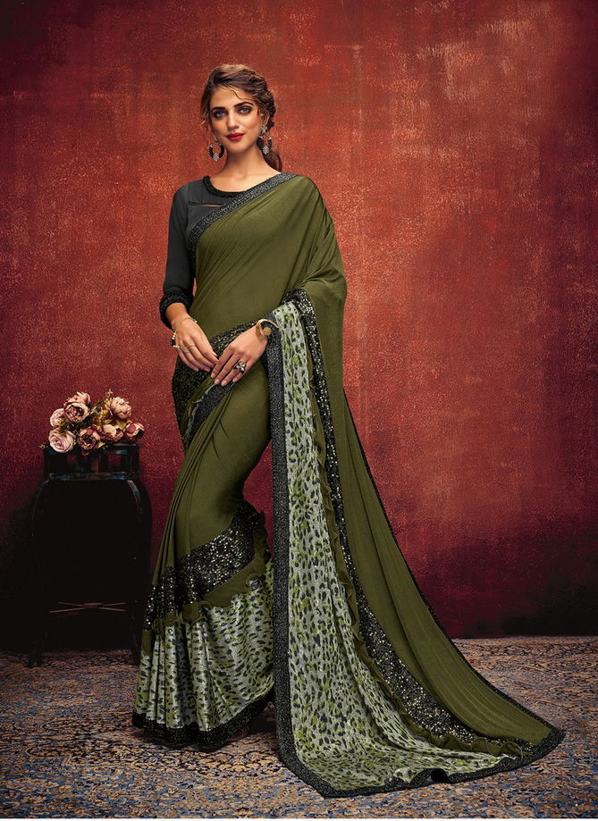 MAHOTSAV ESTELLA Latest Designer Fancy Praty Wear Self Striped Fabric Sequins And Thread Embroidery Lycra Heavy Saree Collection